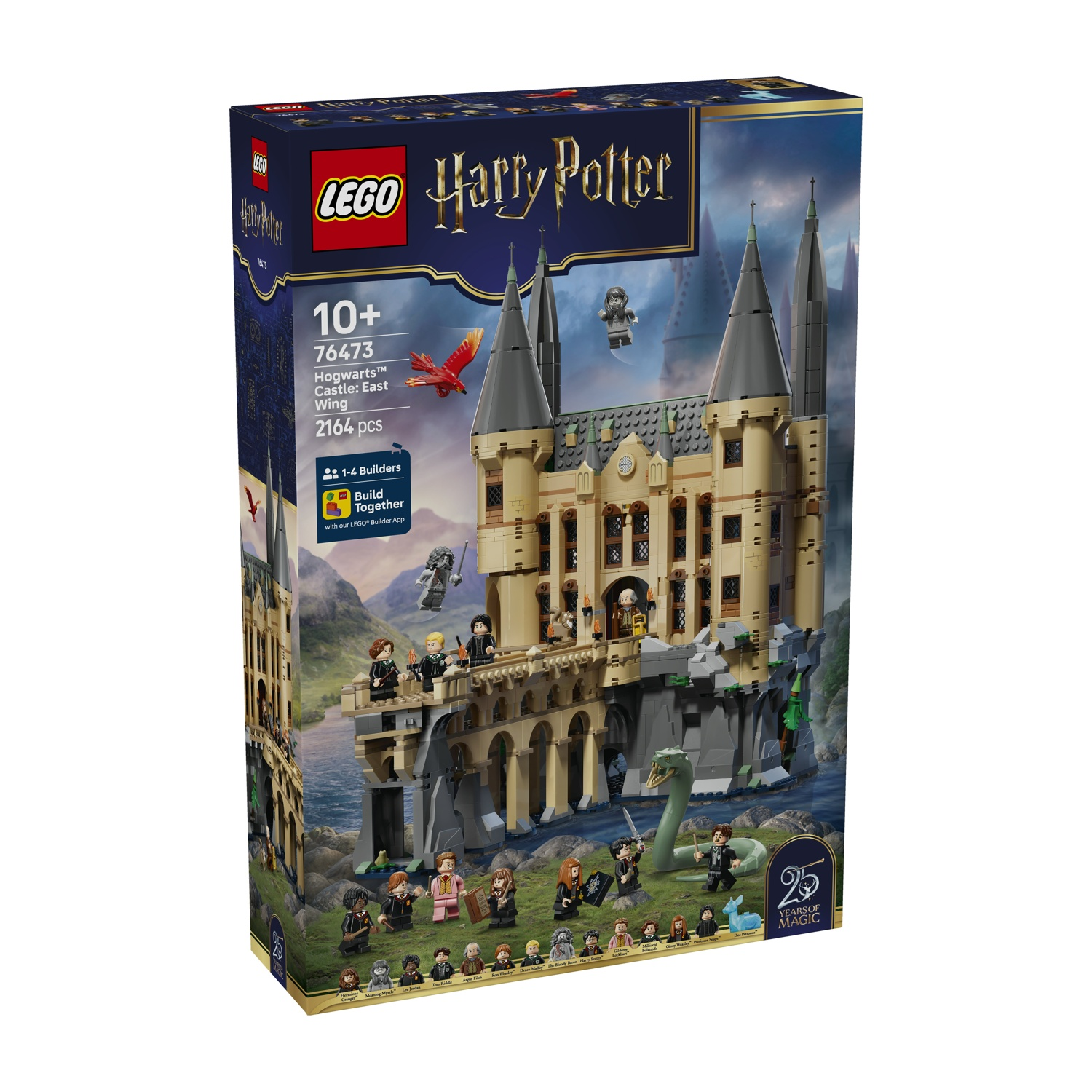 Set LEGO Harry Potter Castello di Hogwarts Ala Est con figure e draghi.