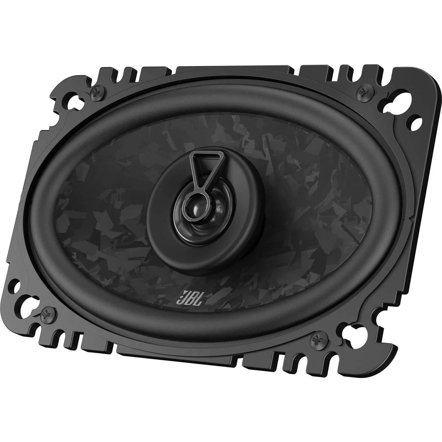 Black oval speaker with a black grille and JBL logo.