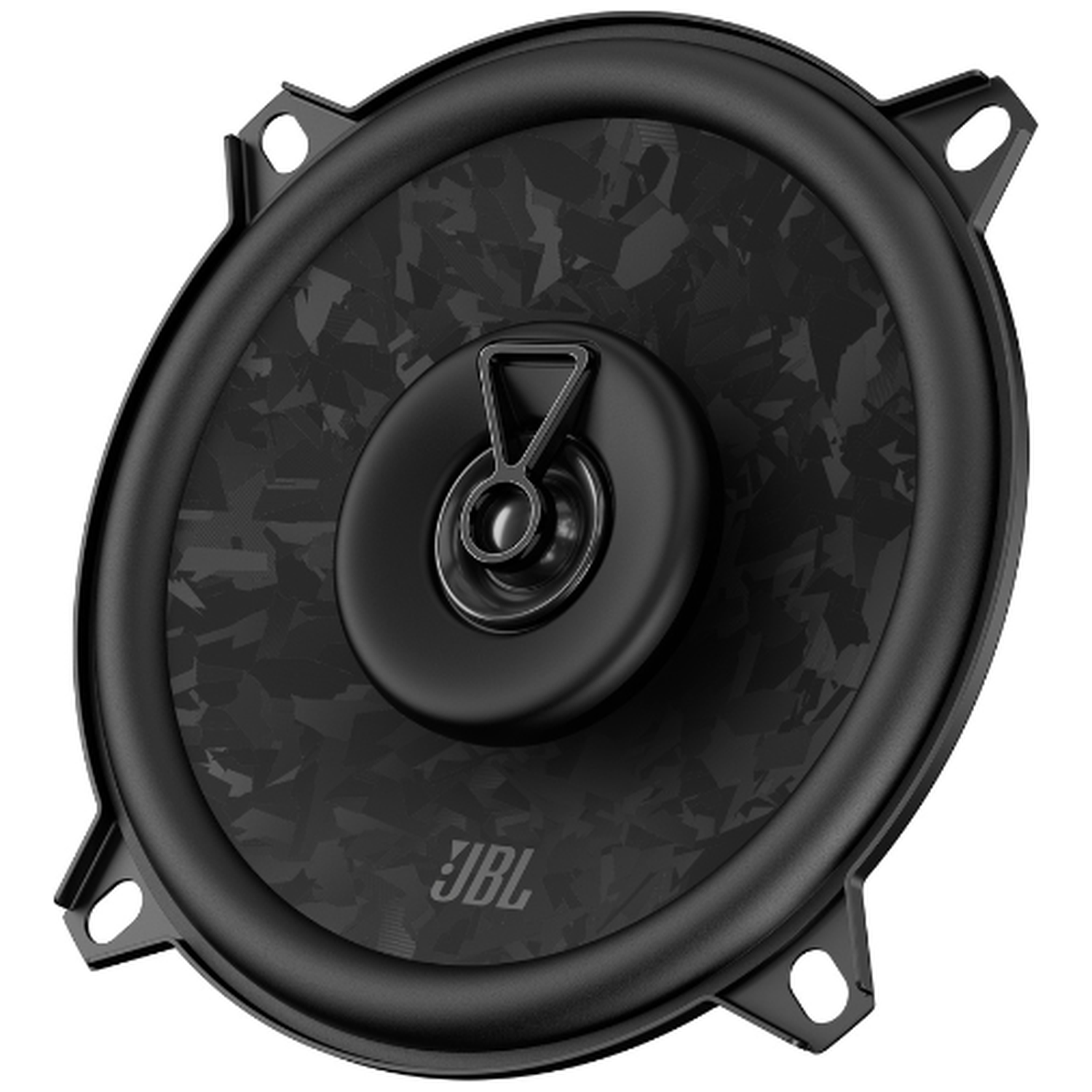 A black JBL speaker with a patterned cone and mounting tabs.