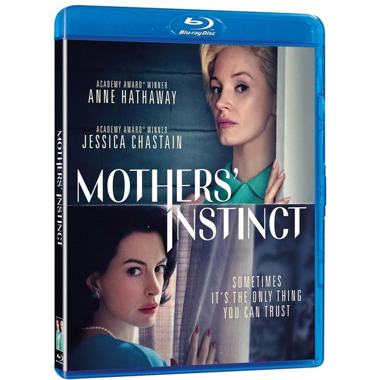 Couverture Blu-ray avec Anne Hathaway et Jessica Chastain, intitulée 'Mothers' Instinct'.