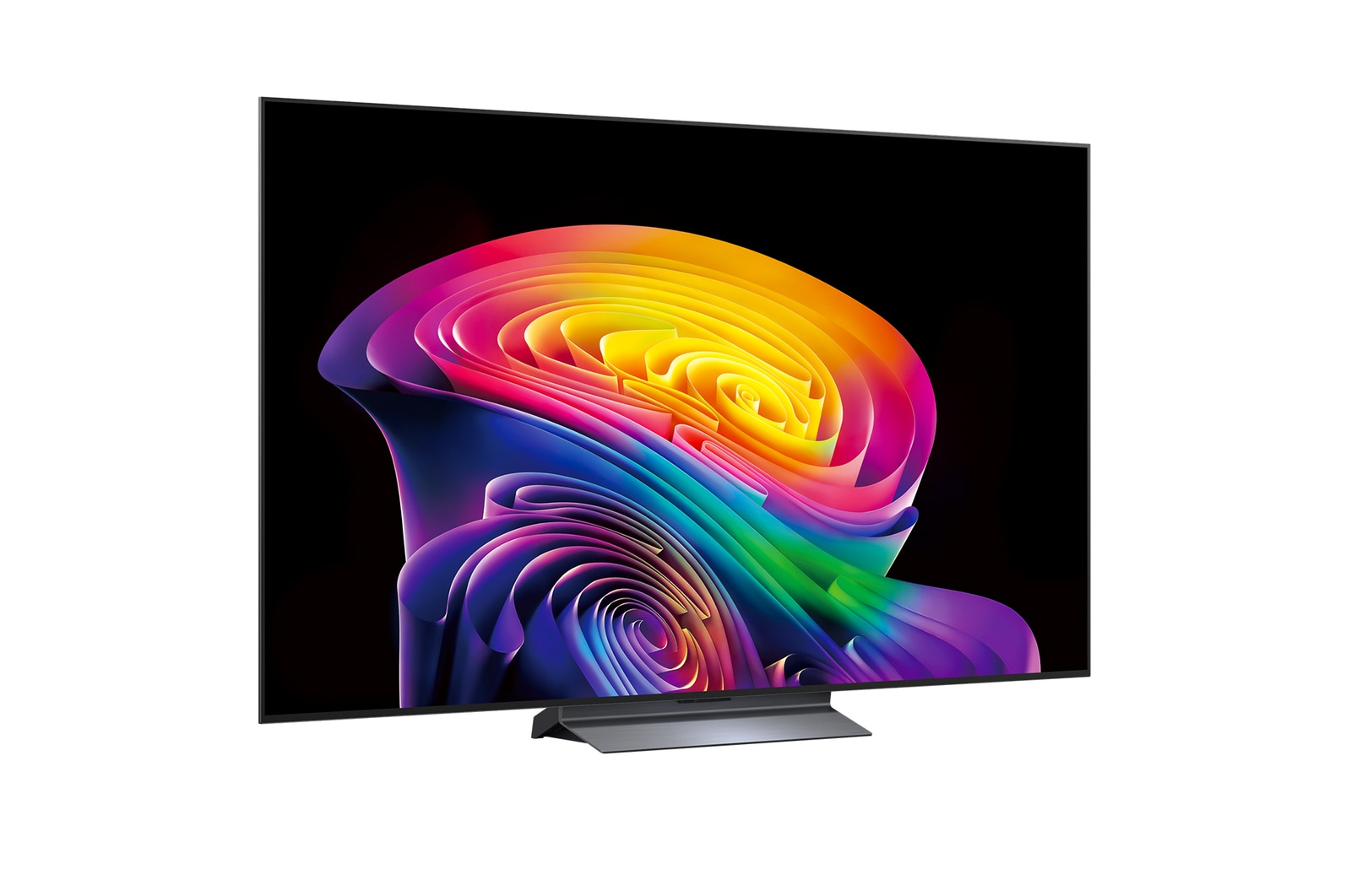 Ein moderner Fernseher mit einem bunten, wirbelnden Muster auf dem Bildschirm.