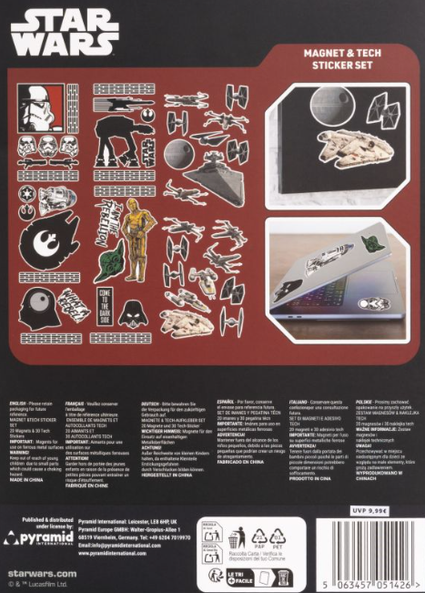 Star Wars Magnet- und Tech-Aufkleber-Set mit verschiedenen Charakteren und Raumschiffen.