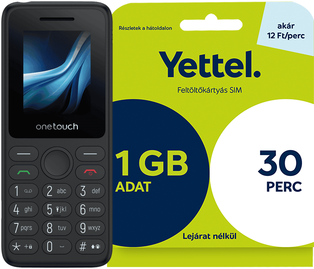 TCL 5041 4G DualSIM Fekete Feltöltőkártyás Mobiltelefon + Yettel M Expressz SIM kártya