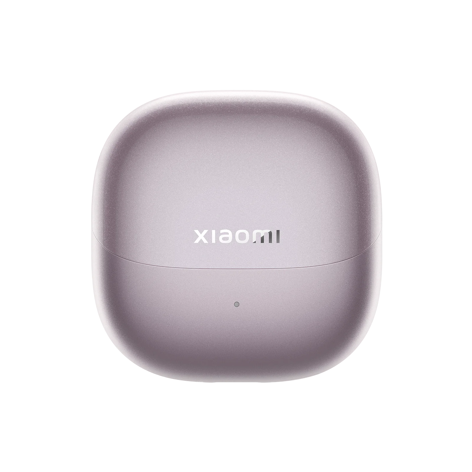 Zárt, levendula színű töltőtok vezeték nélküli fülhallgatókhoz Xiaomi logóval.