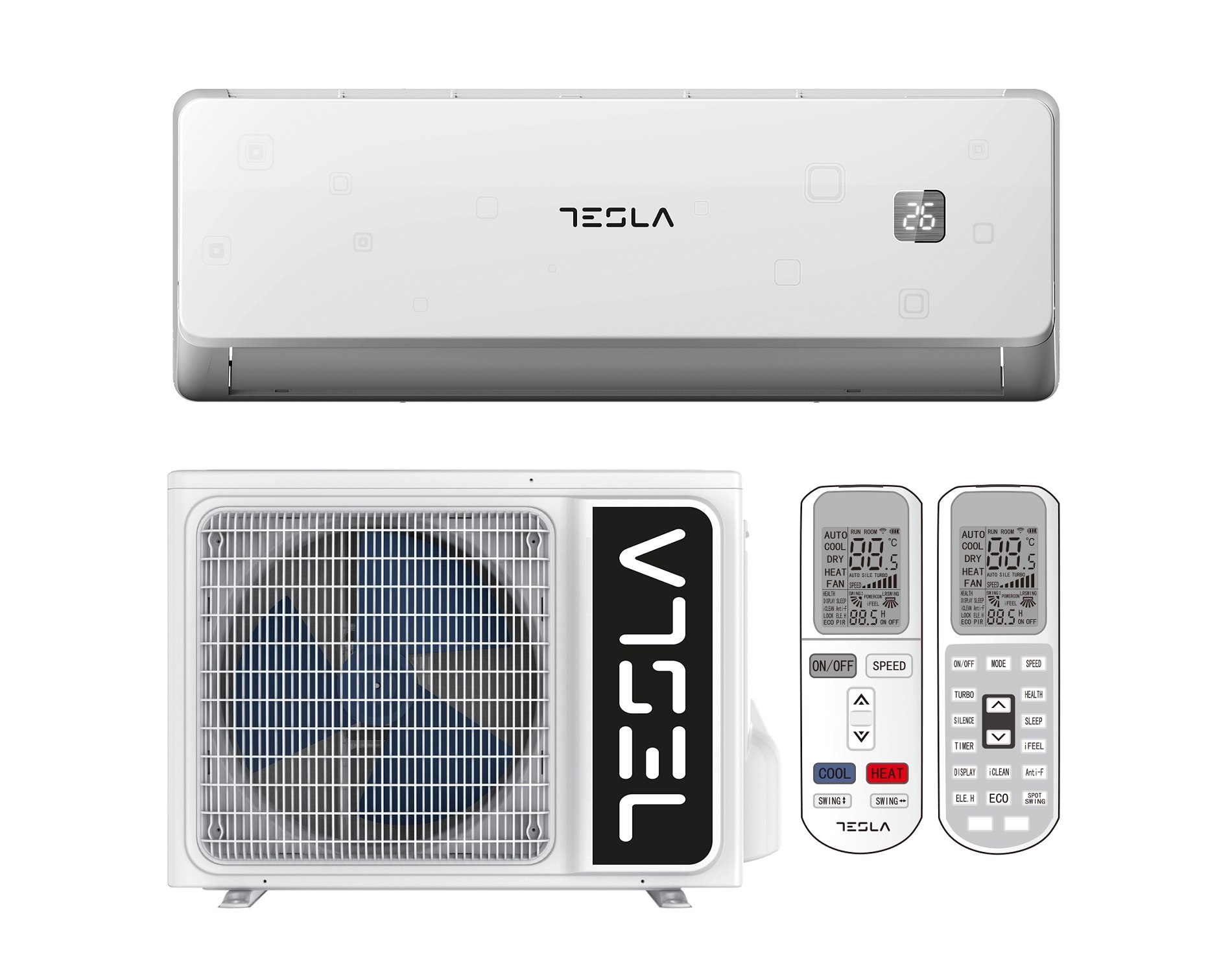 Fehr Tesla lgkondicionl egysg, kltri egysggel s kt tvirnytval.