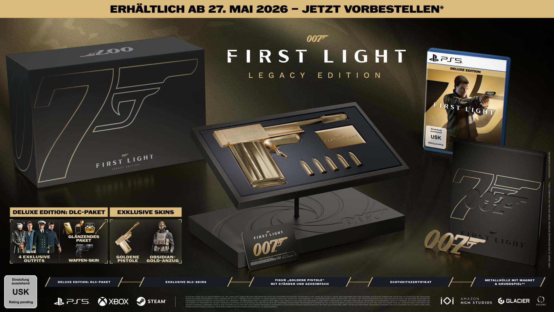 James Bond 007 Legacy Edition: goldene Pistole, Kugeln, Spielhülle, Box, Outfits.