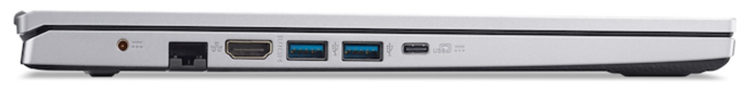 Vista lateral de un portátil con puertos: conector de audio, Ethernet, HDMI, USB-A, USB-C.