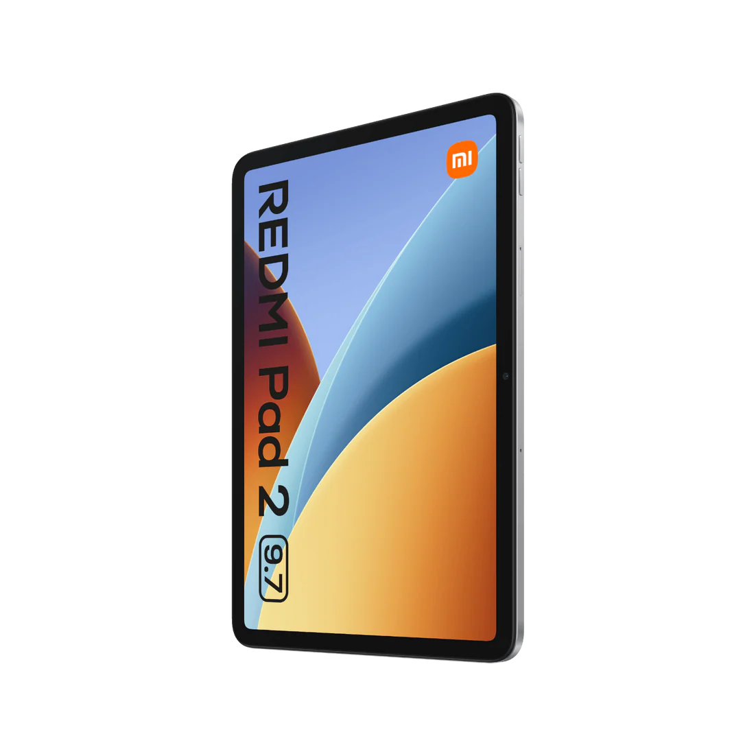 Una tableta plateada que muestra Redmi Pad 2 (9.7) y el logo de Mi.