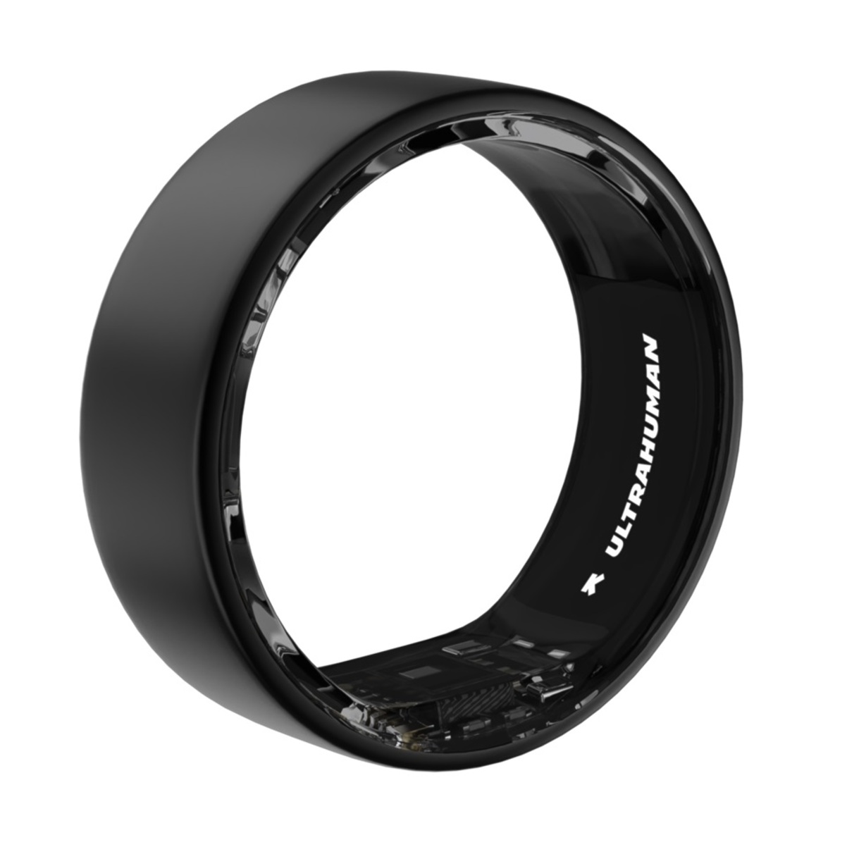 Anillo negro con placa de circuito visible y logo ULTRAHUMAN dentro.