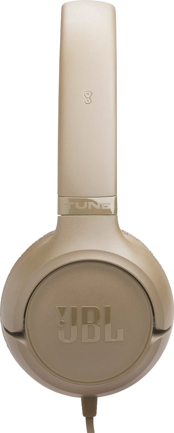 Casque JBL beige avec câble et logo.