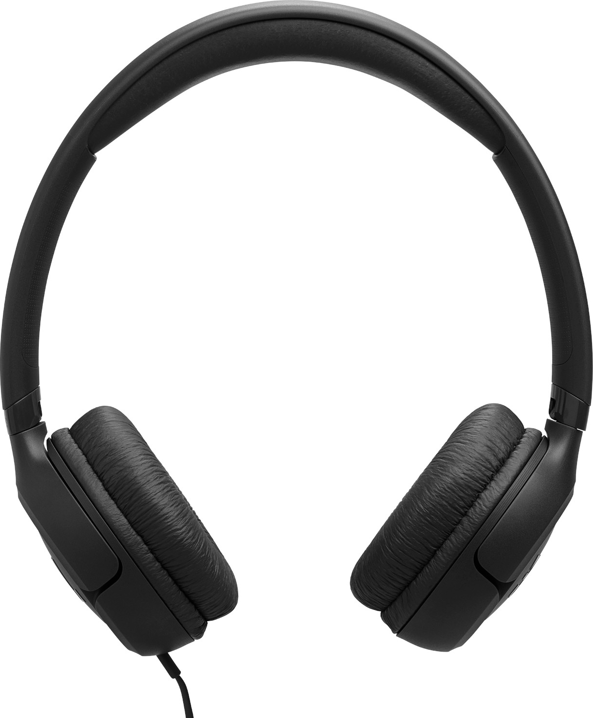 Schwarze Over-Ear-Kopfhörer mit texturierten Ohrmuscheln und flexiblem Kopfbügel, weiß isoliert.