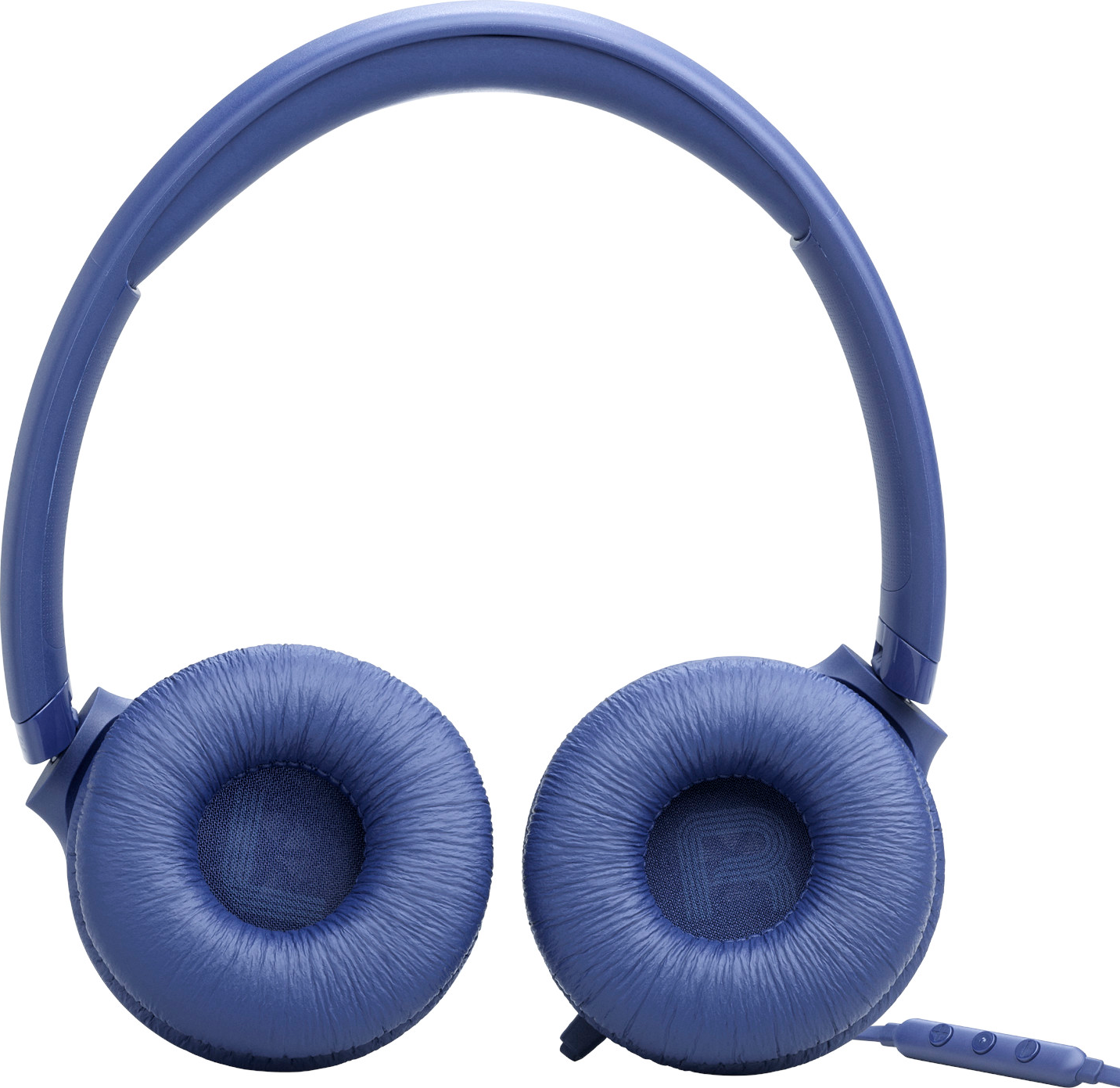 Casque bleu avec écouteurs rembourrés et serre-tête réglable.