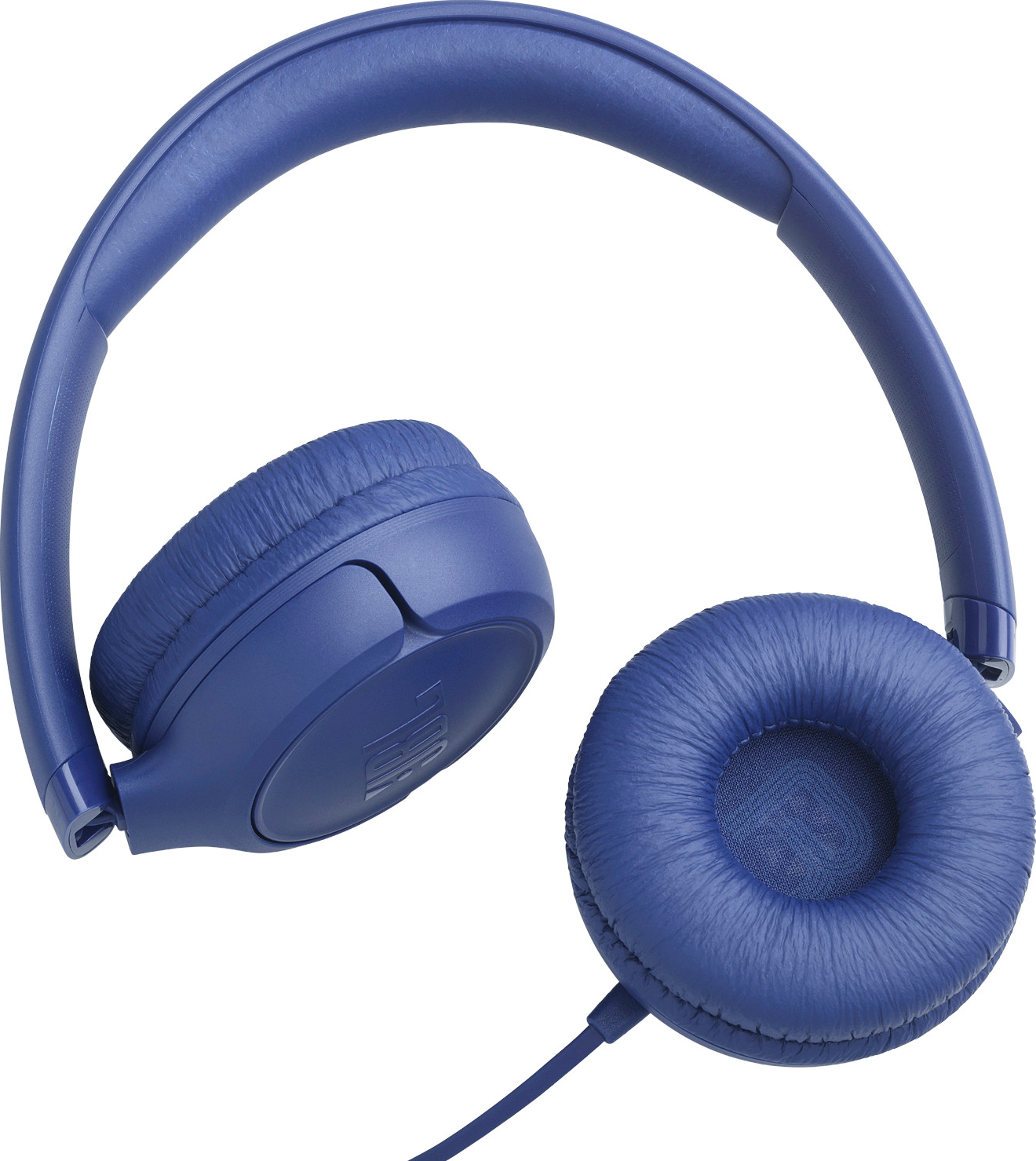 Casque supra-auriculaire bleu avec câble et coussinets.