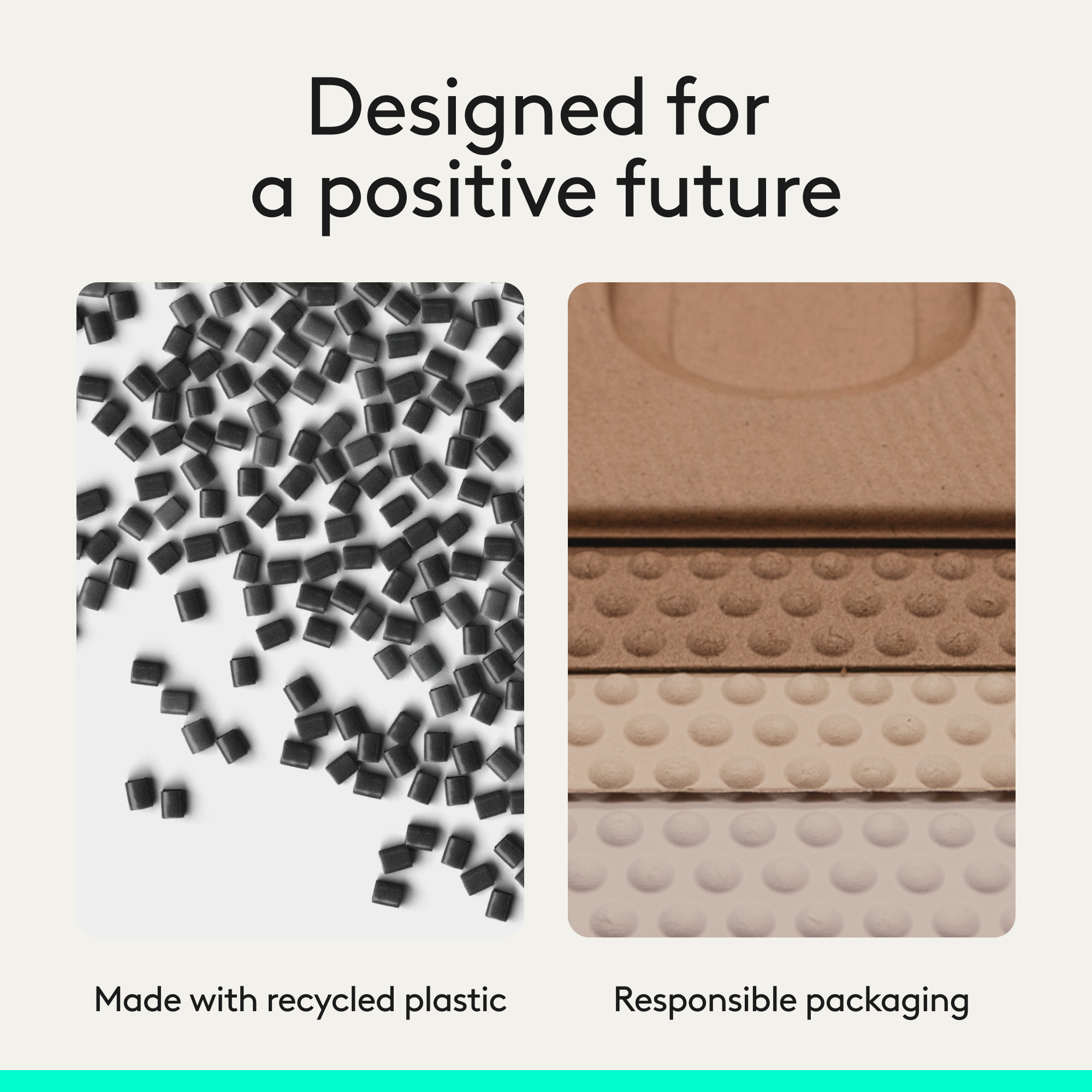 Recycelte schwarze Kunststoffpartikel und braune und weiße Verpackungsmuster.
