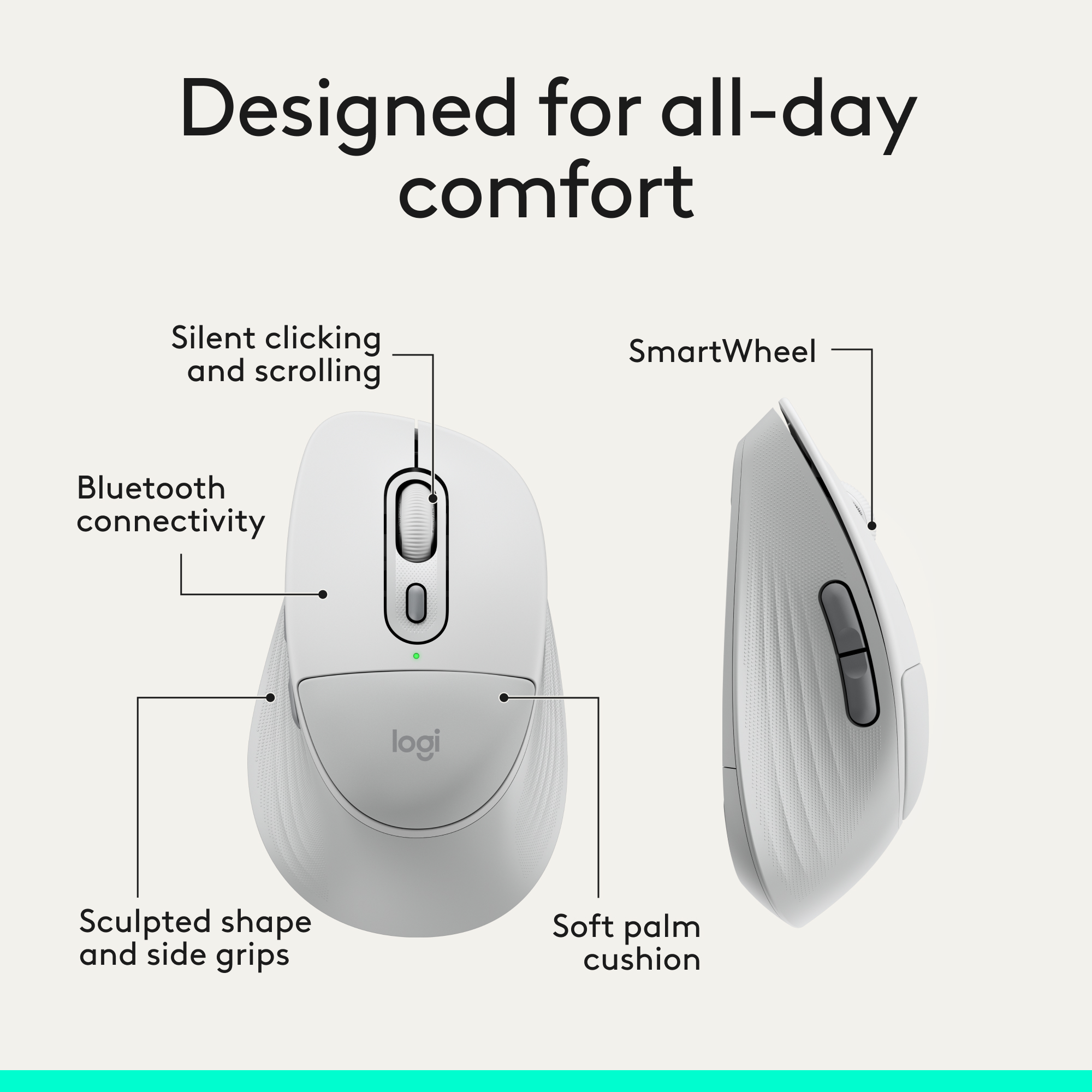 Mouse Logitech bianco con clic silenzioso e SmartWheel.