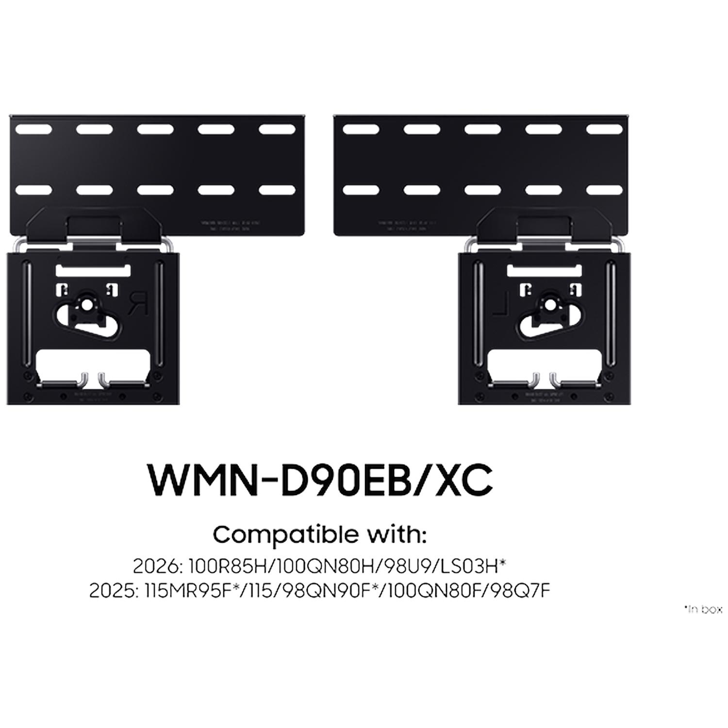 Two black wall mount brackets with compatibility info for Samsung TVs.