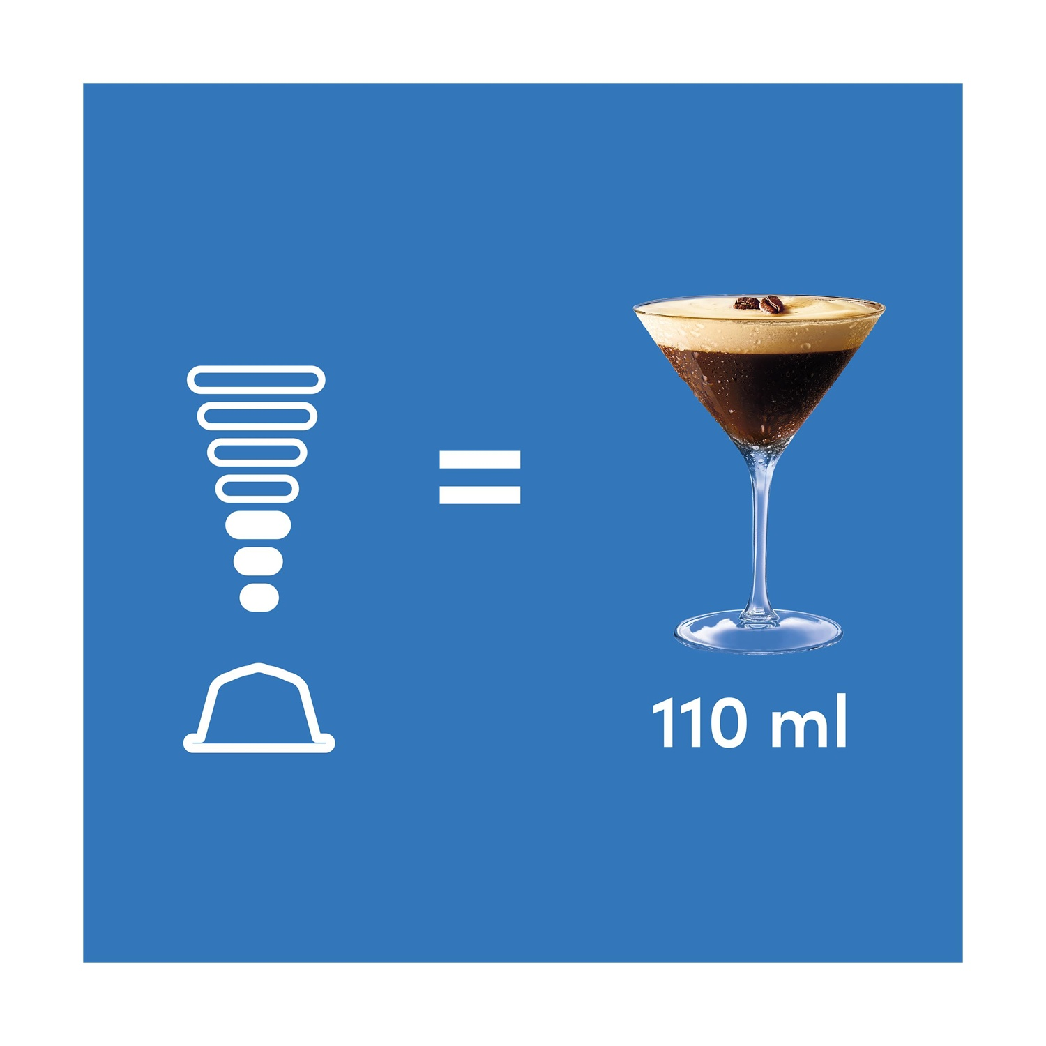 Bevanda espresso in un bicchiere, volume di 110 ml indicato.