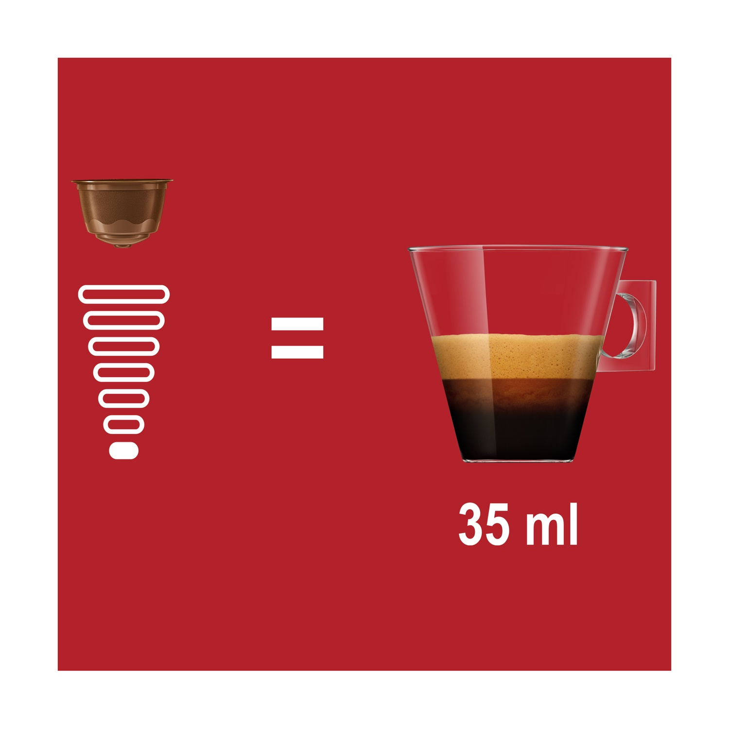 Una capsula di caffè produce 35 ml di espresso in un bicchiere.