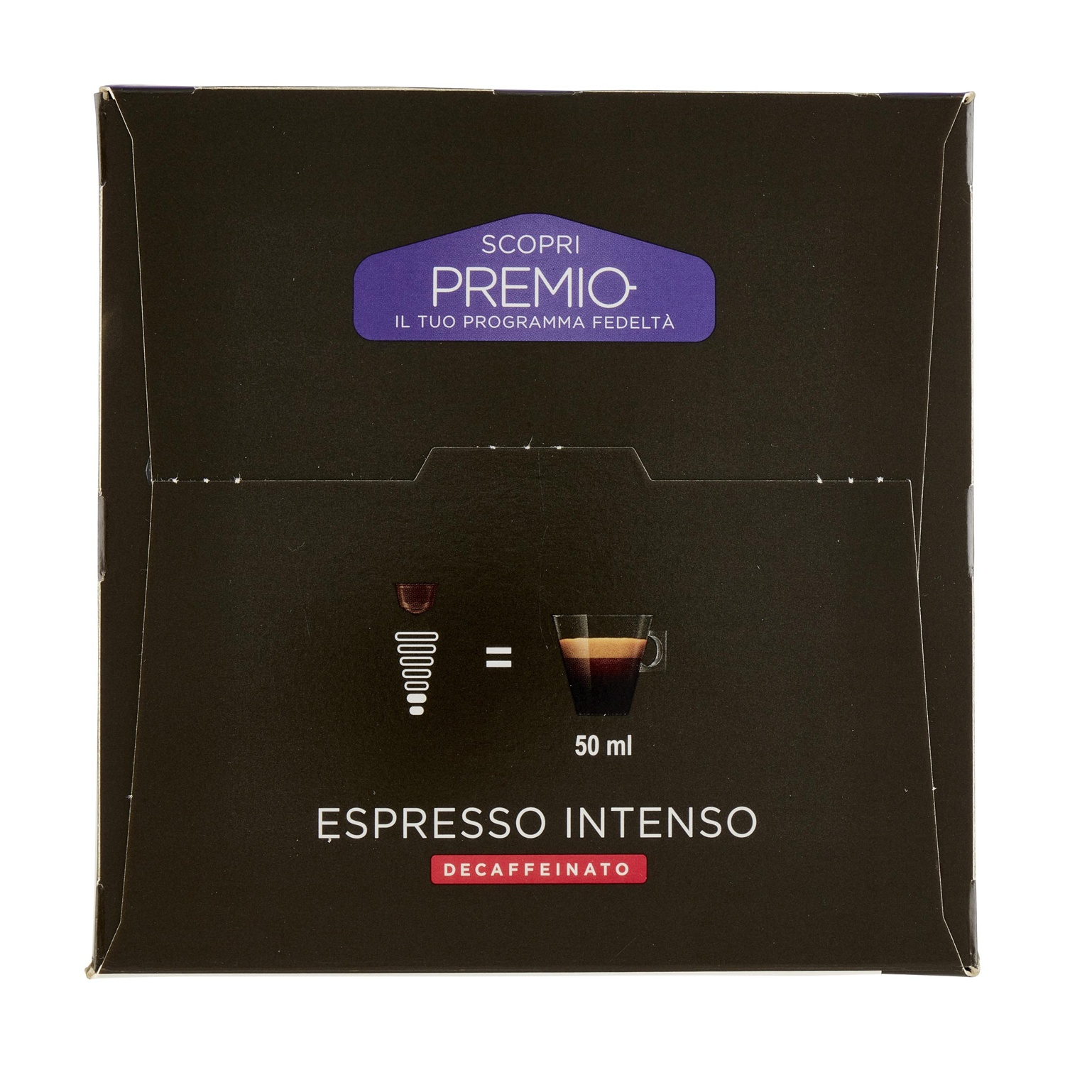 Scatola nera per capsule di caffè con grafica espresso e testo.