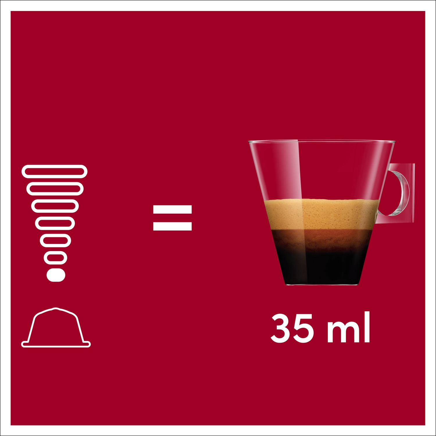 Una tazza di espresso (35 ml) con schiuma su sfondo rosso.