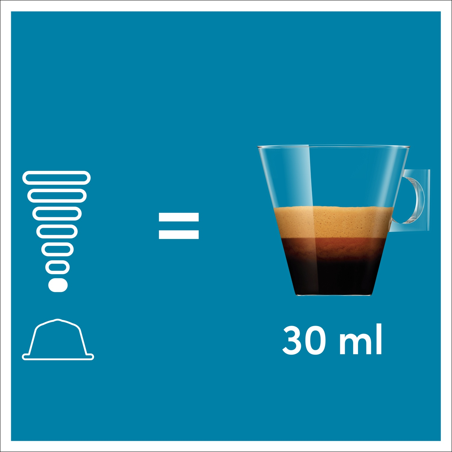 Una capsula di caffè produce 30 ml di espresso in un bicchiere.