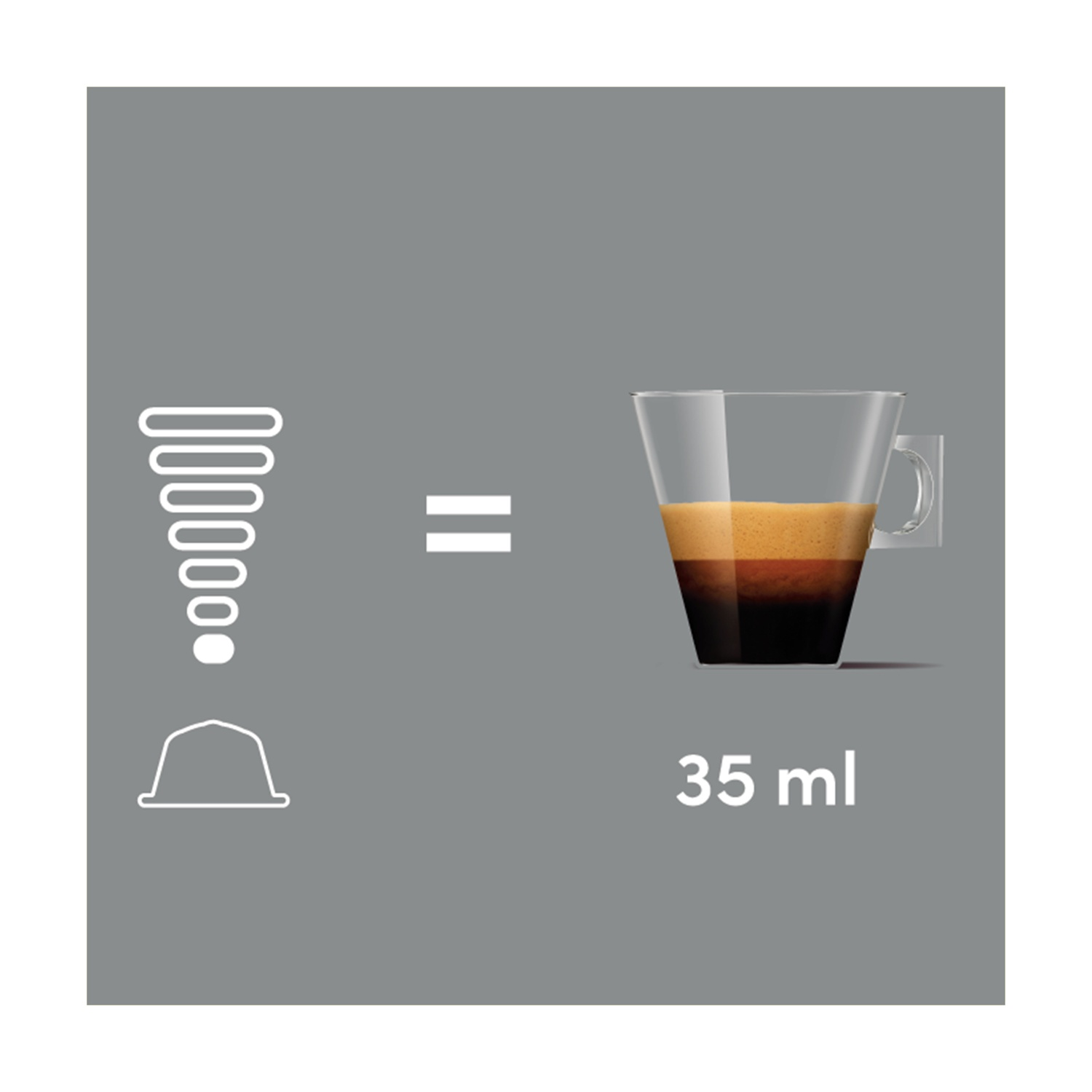 Illustrazione di una capsula di caffè che produce 35 ml di espresso.