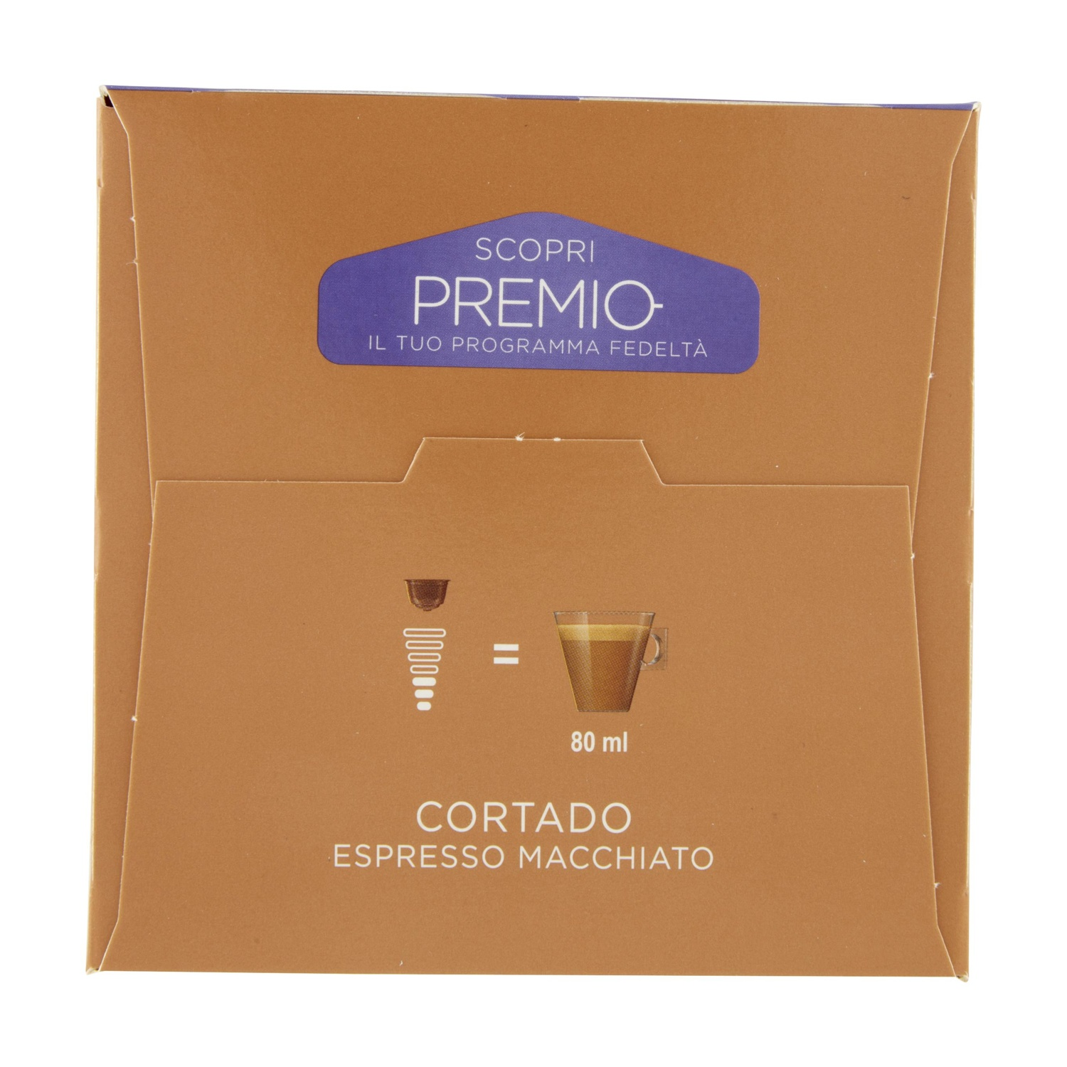Confezione capsula caffè con logo e tazzina di espresso.