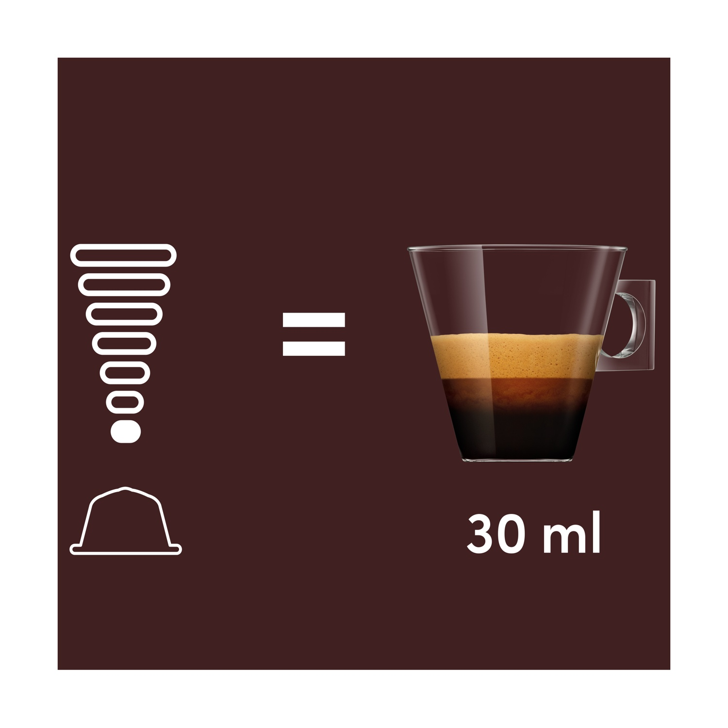 Una capsula di caffè equivale a 30 ml di espresso in un bicchiere.