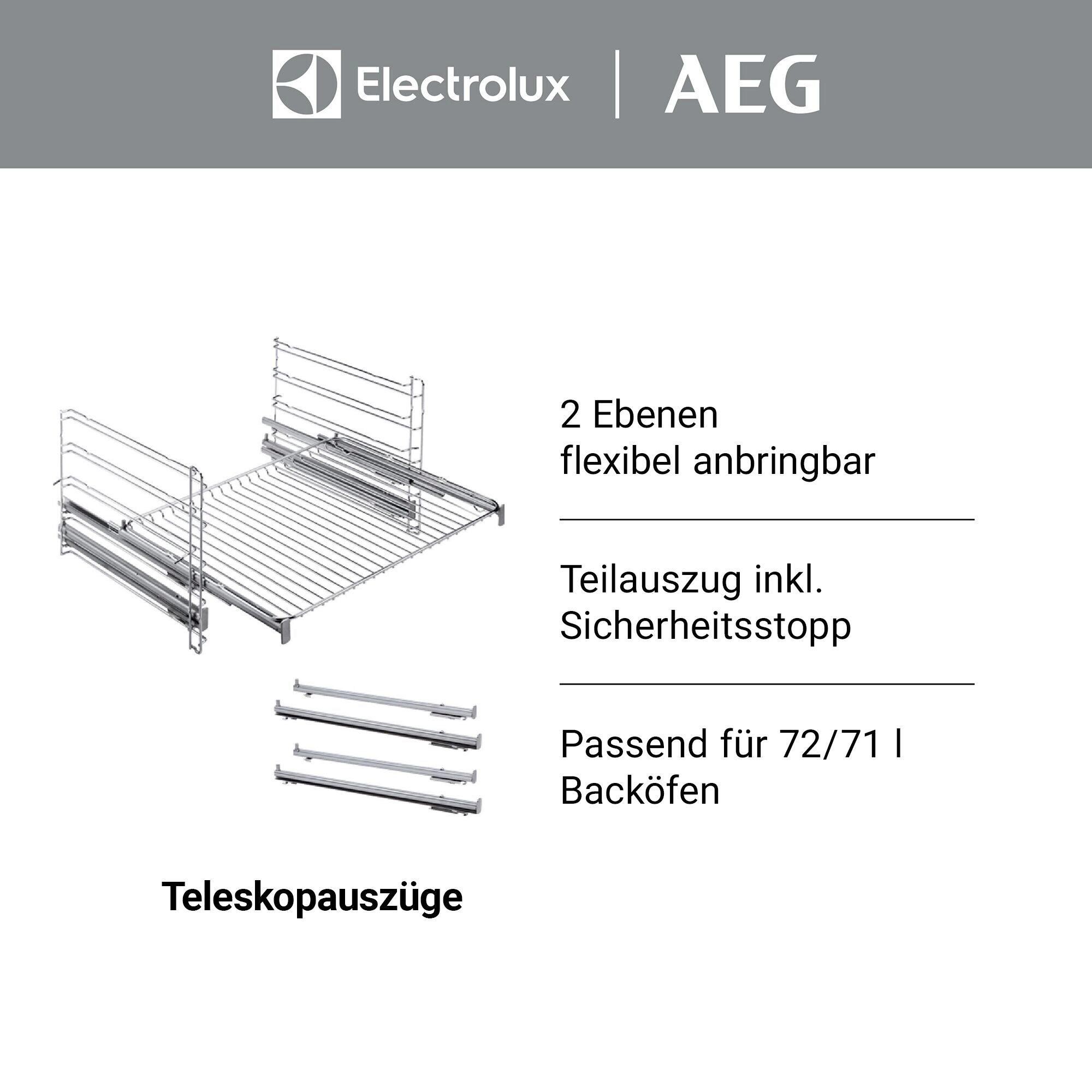 Ein Teleskopauszug mit zwei Ebenen für Backöfen.
