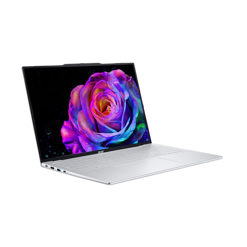 Silberner Laptop mit einem lebendigen Rosenbild auf dem Bildschirm.