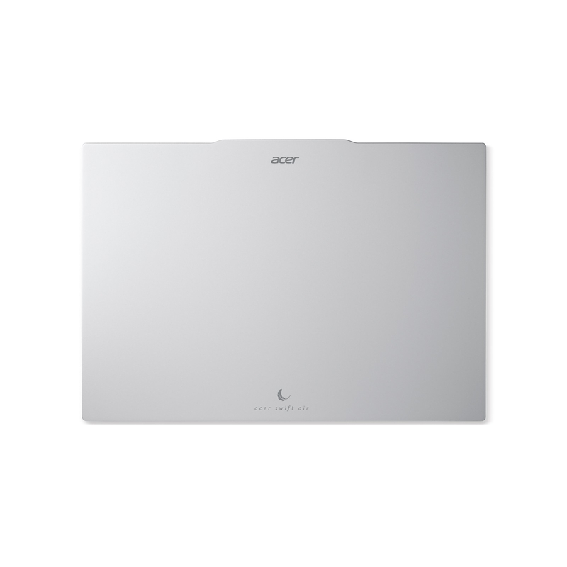 Ein silberner Acer Swift Air Laptop, geschlossen und von oben gesehen, auf weißem Hintergrund.