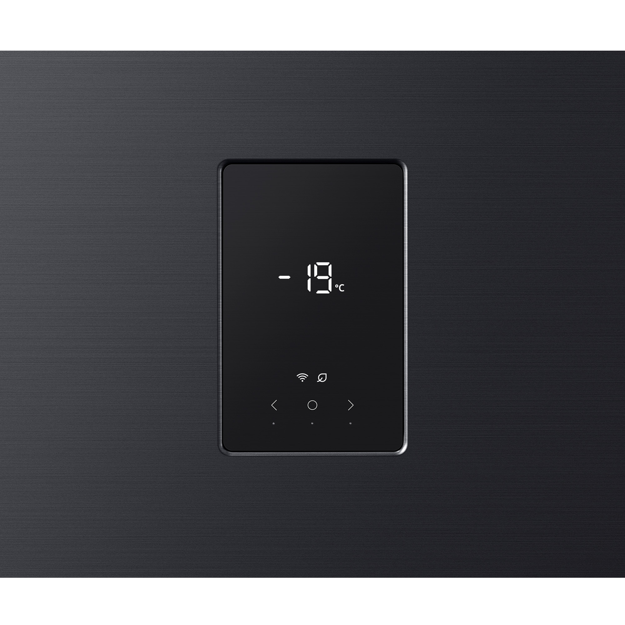 Pantalla digital muestra -19°C en panel negro con iconos.