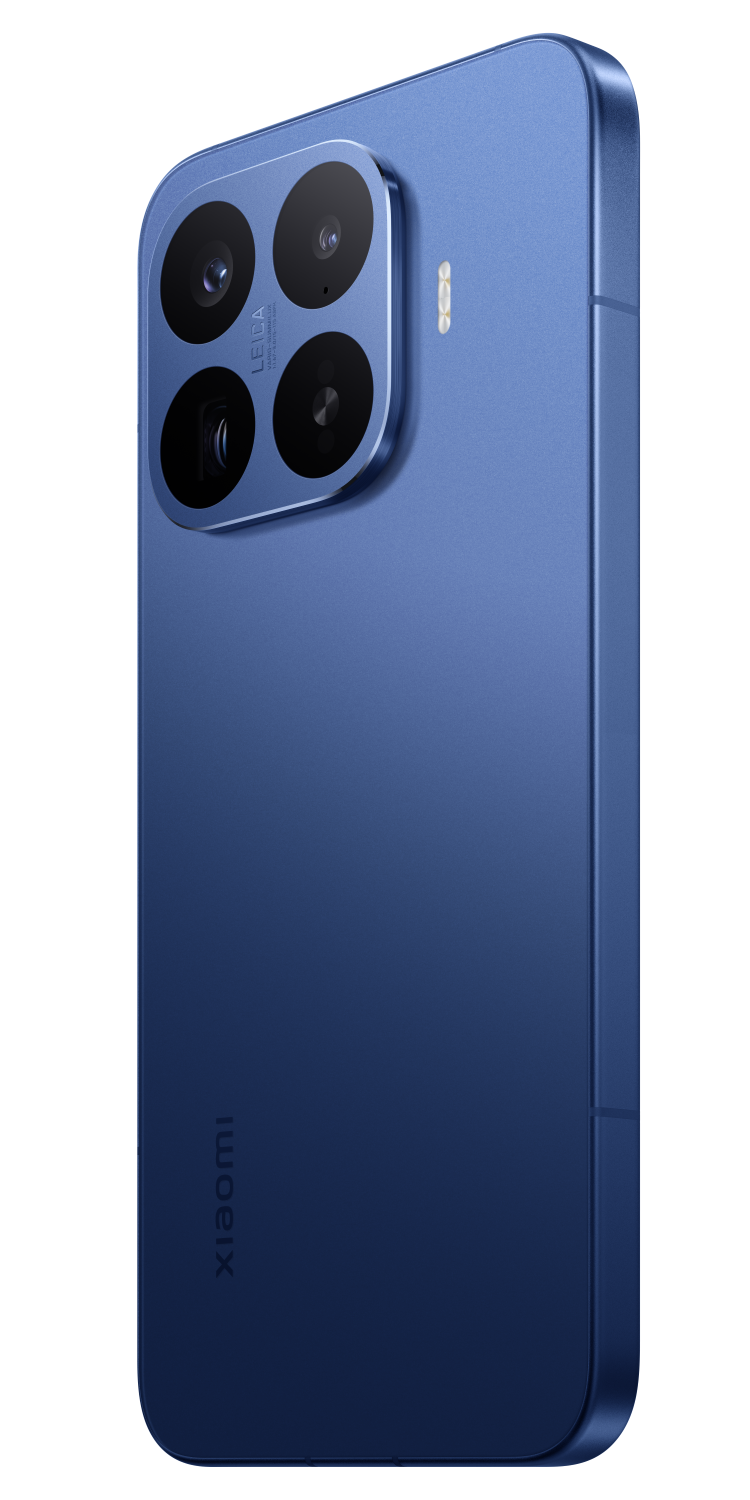 Niebieski smartfon Xiaomi z poczwórnym aparatem i oznaczeniem Leica.