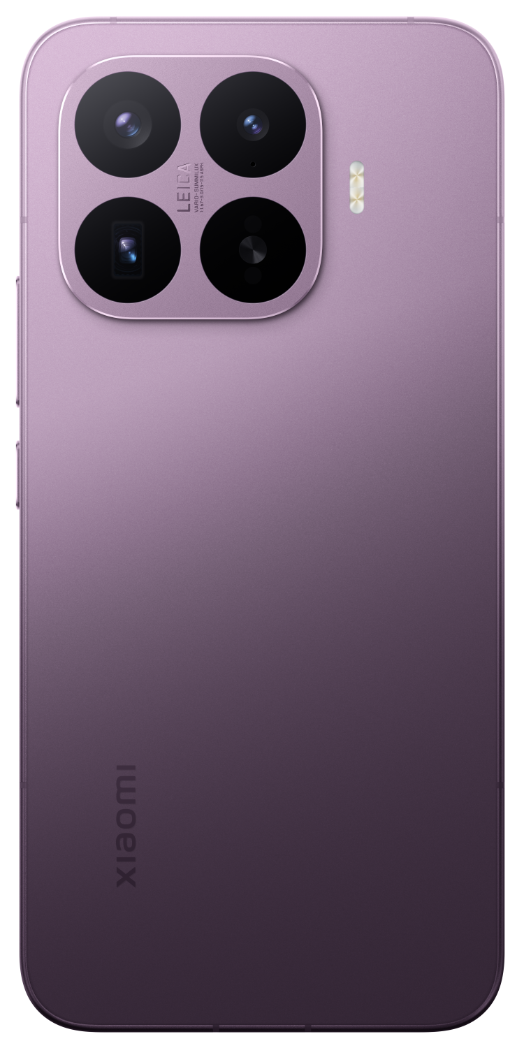 Fioletowy tył smartfona z poczwórnym aparatem i oznaczeniem Leica. Widoczne logo Xiaomi.