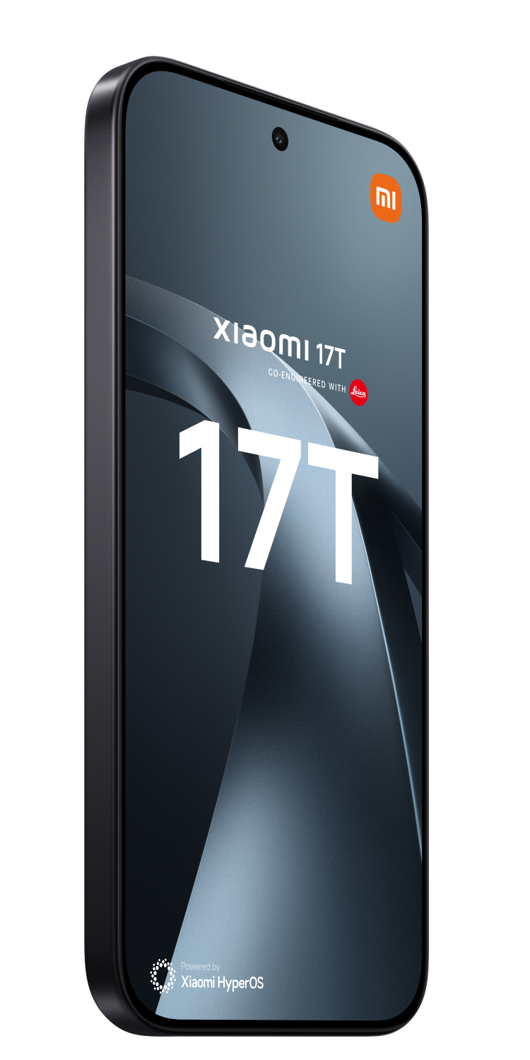 Ciemny smartfon wyświetla tekst "Xiaomi 17T" i "17T".