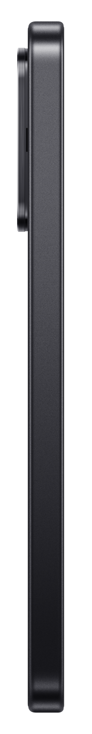 Ciemnoszary smartfon w orientacji pionowej, prawa strona z aparatem.