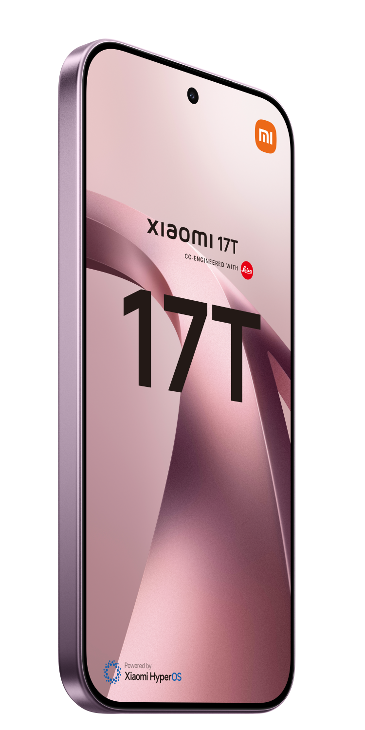 Fioletowy smartfon Xiaomi 17T z logo Leica i napisem "Powered by Xiaomi HyperOS"