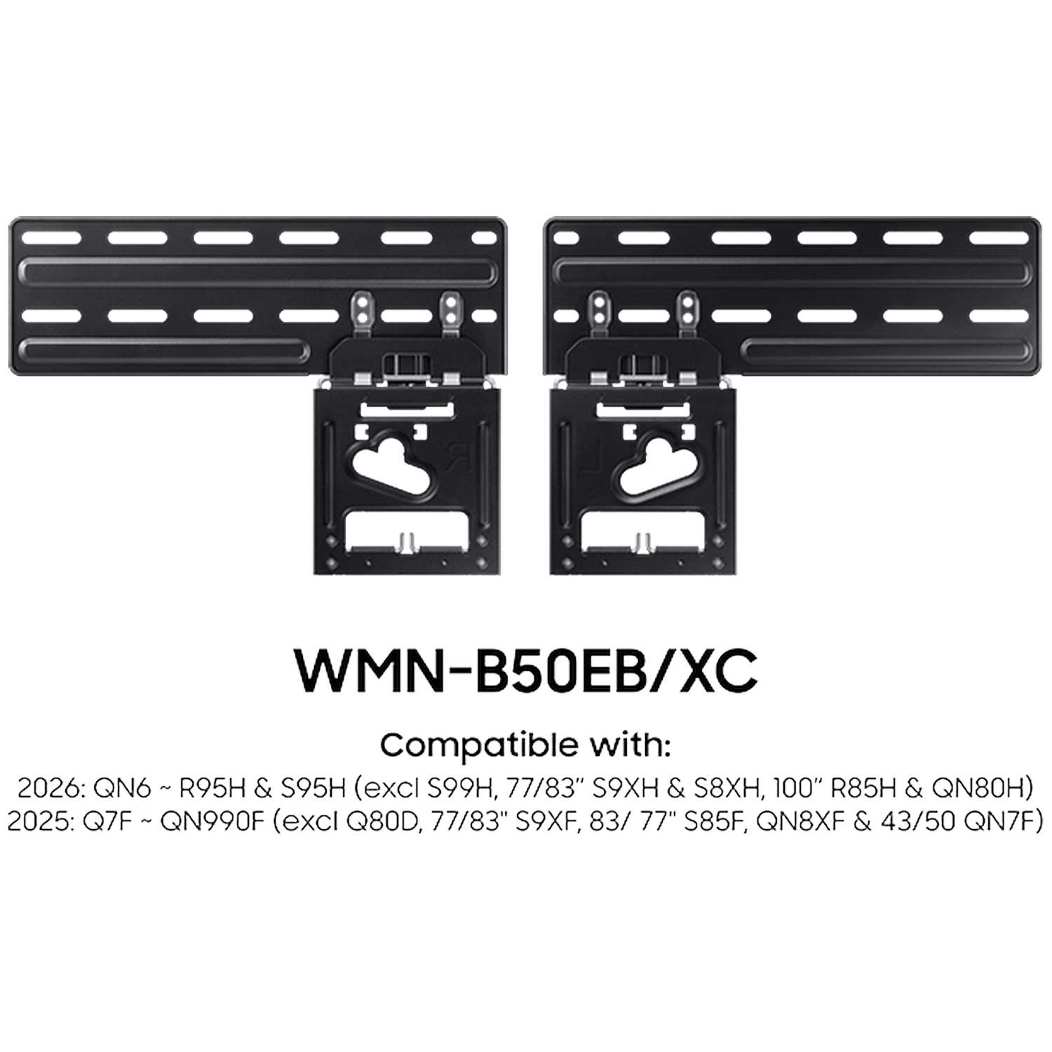 Two black TV wall mount sets on a black background.