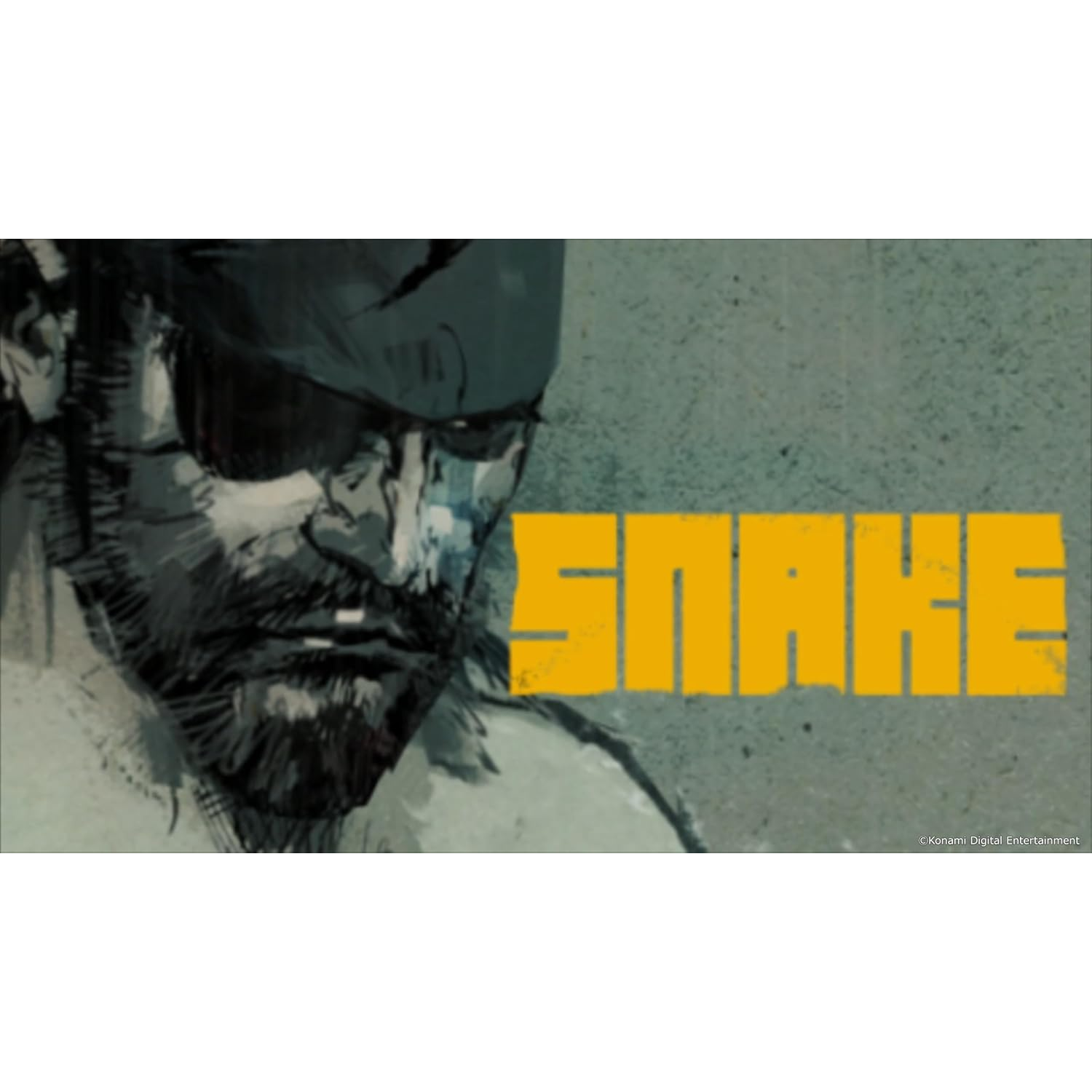 Schets van Snake met het woord SNAKE in gele tekst.