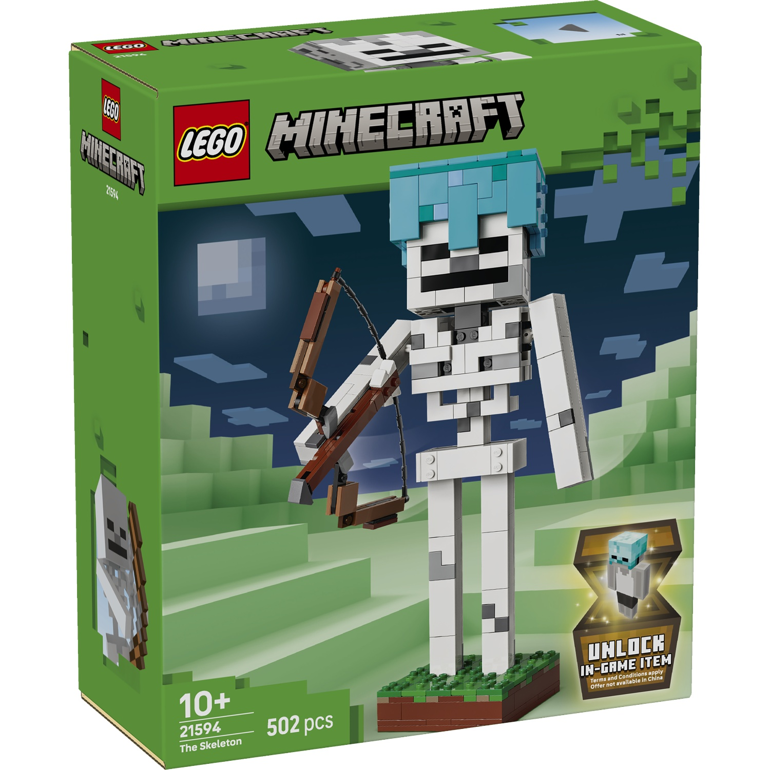 Set LEGO Minecraft avec figurine de squelette tenant un arc. 502 pièces.