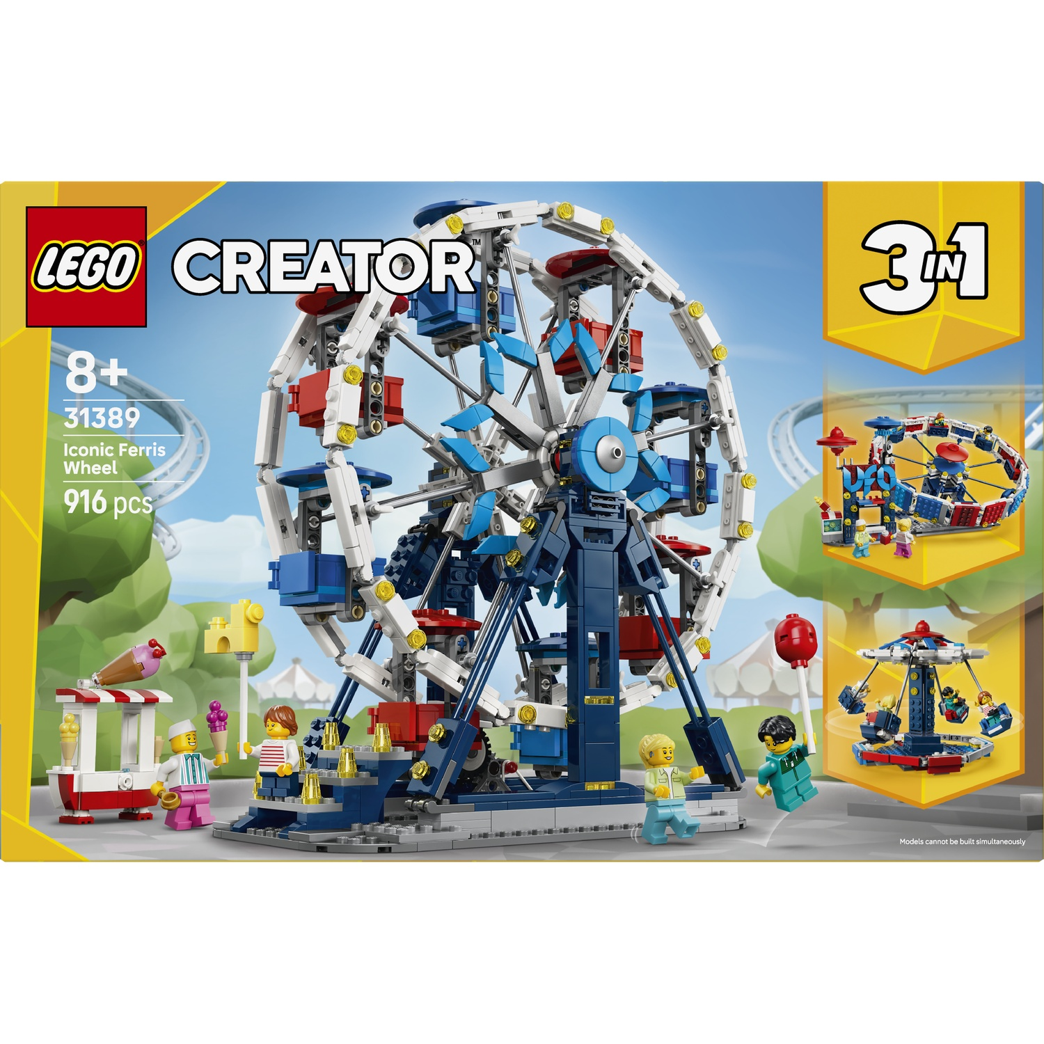 Set LEGO Creator avec grande roue, stand de glaces et manège. Plusieurs modèles.