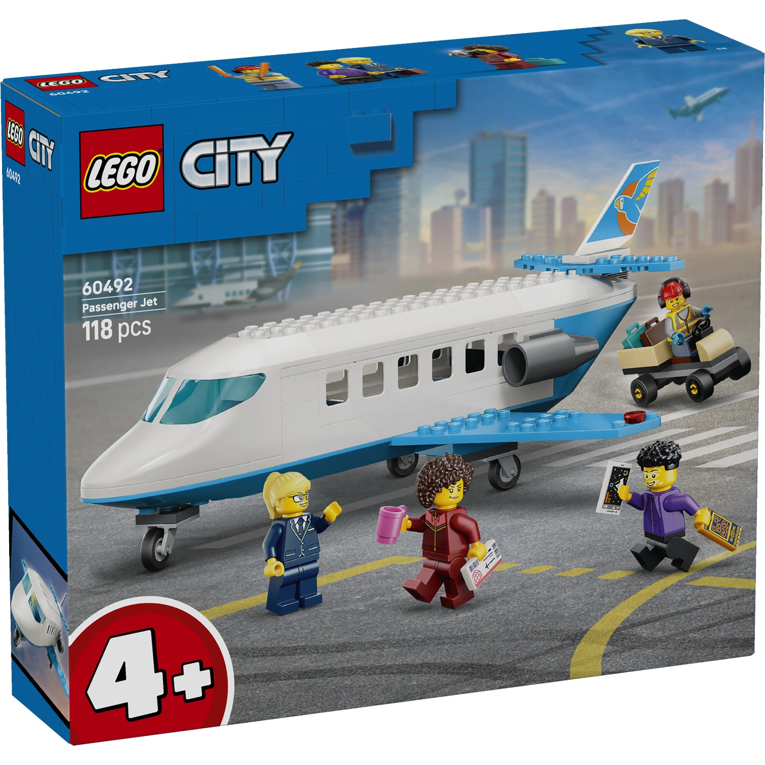 LEGO City Passenger Jet set with minifigures and baggage cart.