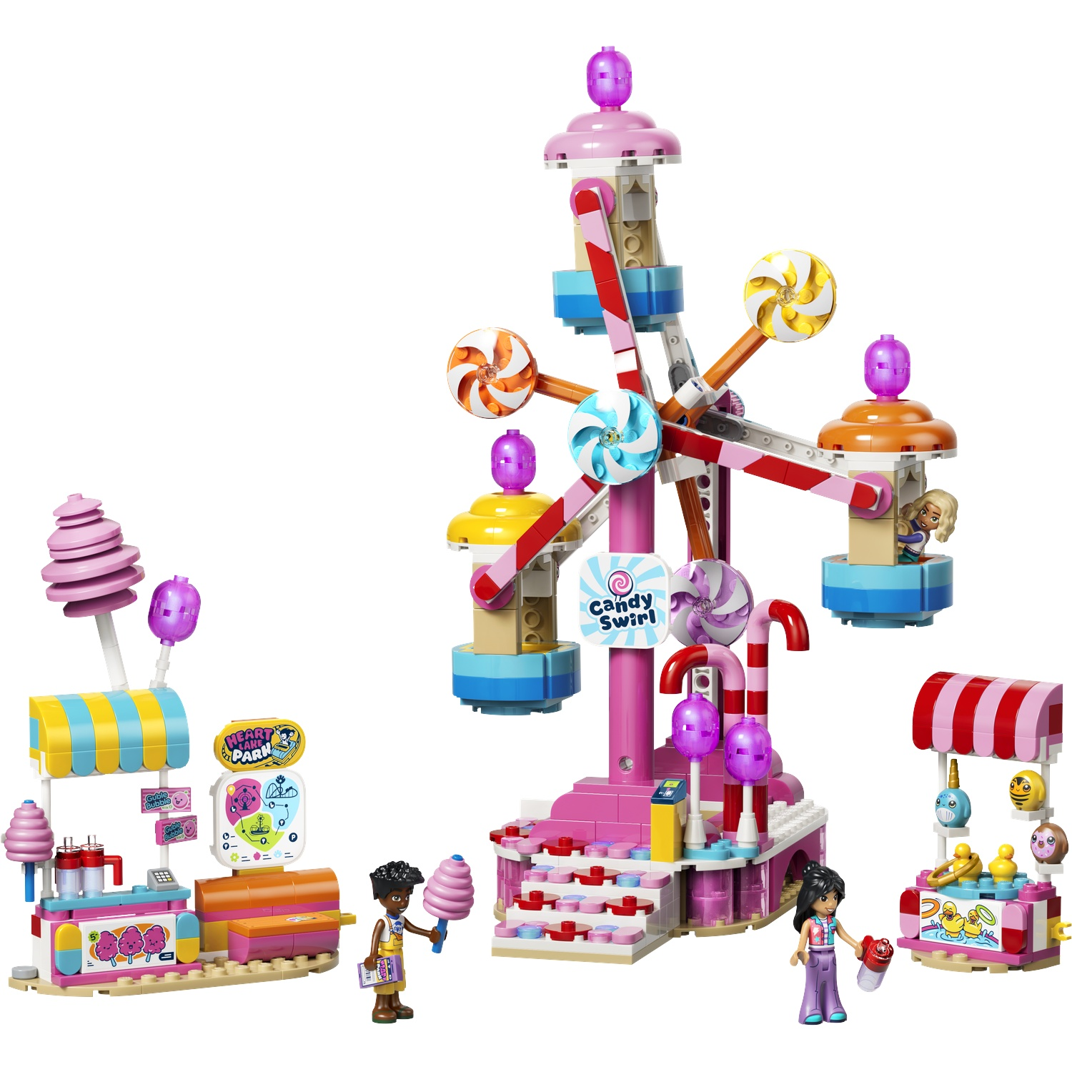 Candy-themed amusement park with a Ferris wheel, stalls, and figures.