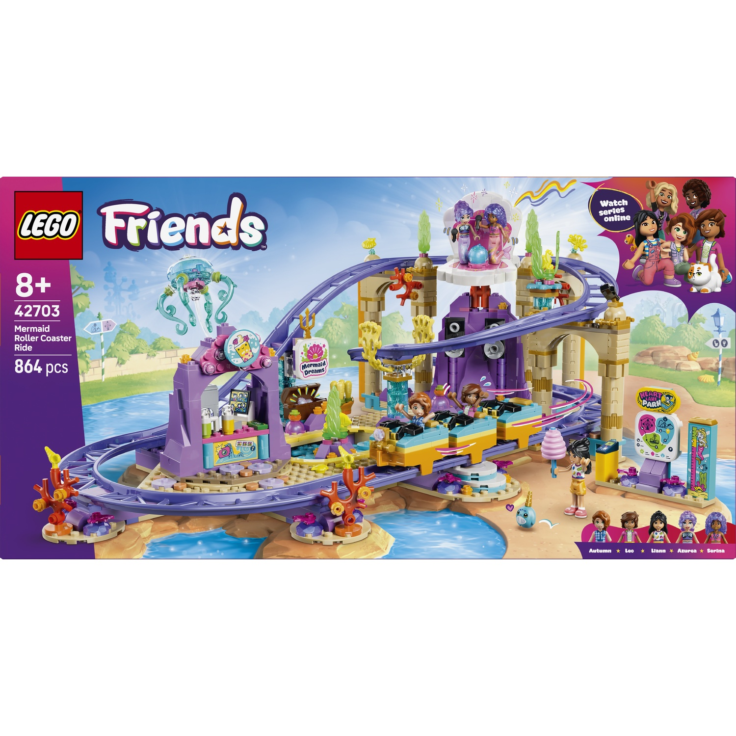 Lego Friends Mermaid Roller Coaster with figures and water features.