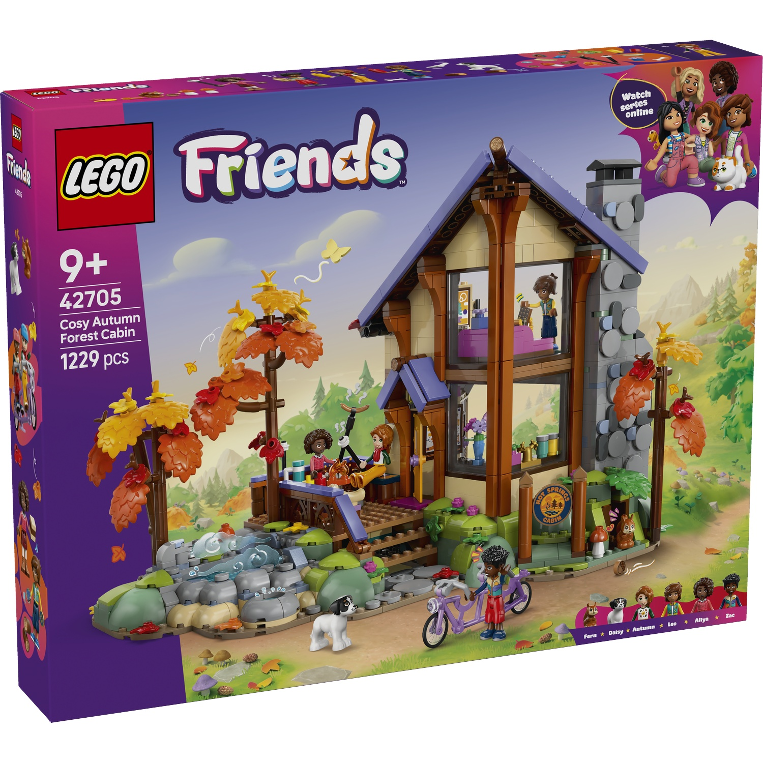 LEGO Friends Cosy Autumn Forest Cabin set with figures and bike