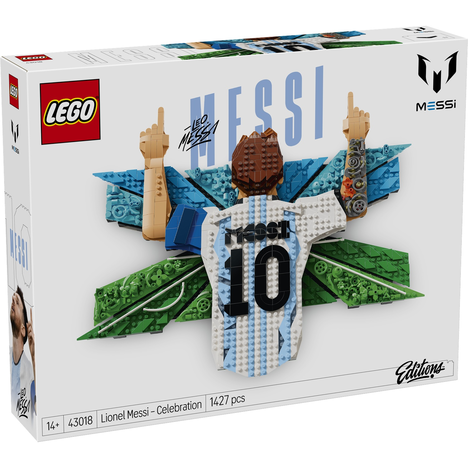 LEGO-set "Lionel Messi - Celebration" met een replica van Messi's shirt en armen.