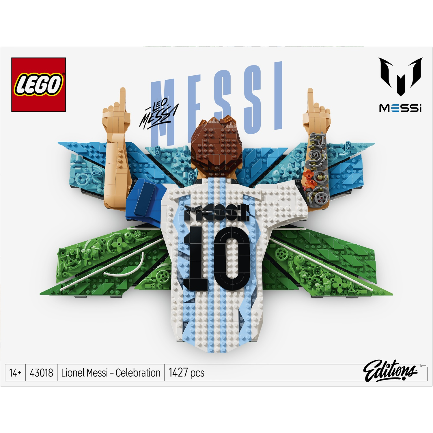 Lego-model van Lionel Messi, met zijn shirt met nummer 10 erop.