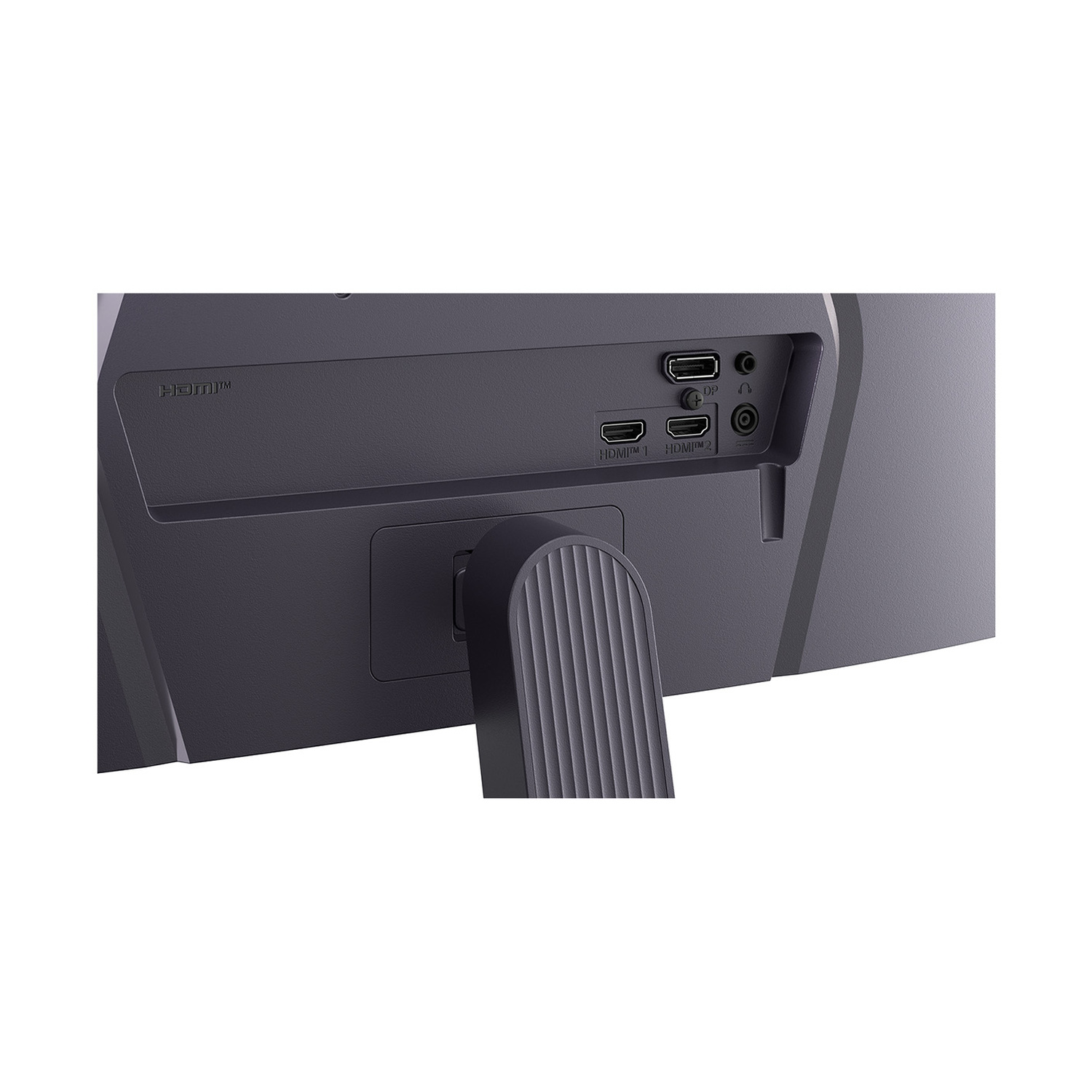 Retro di un monitor con porte: HDMI, DP e jack per cuffie.