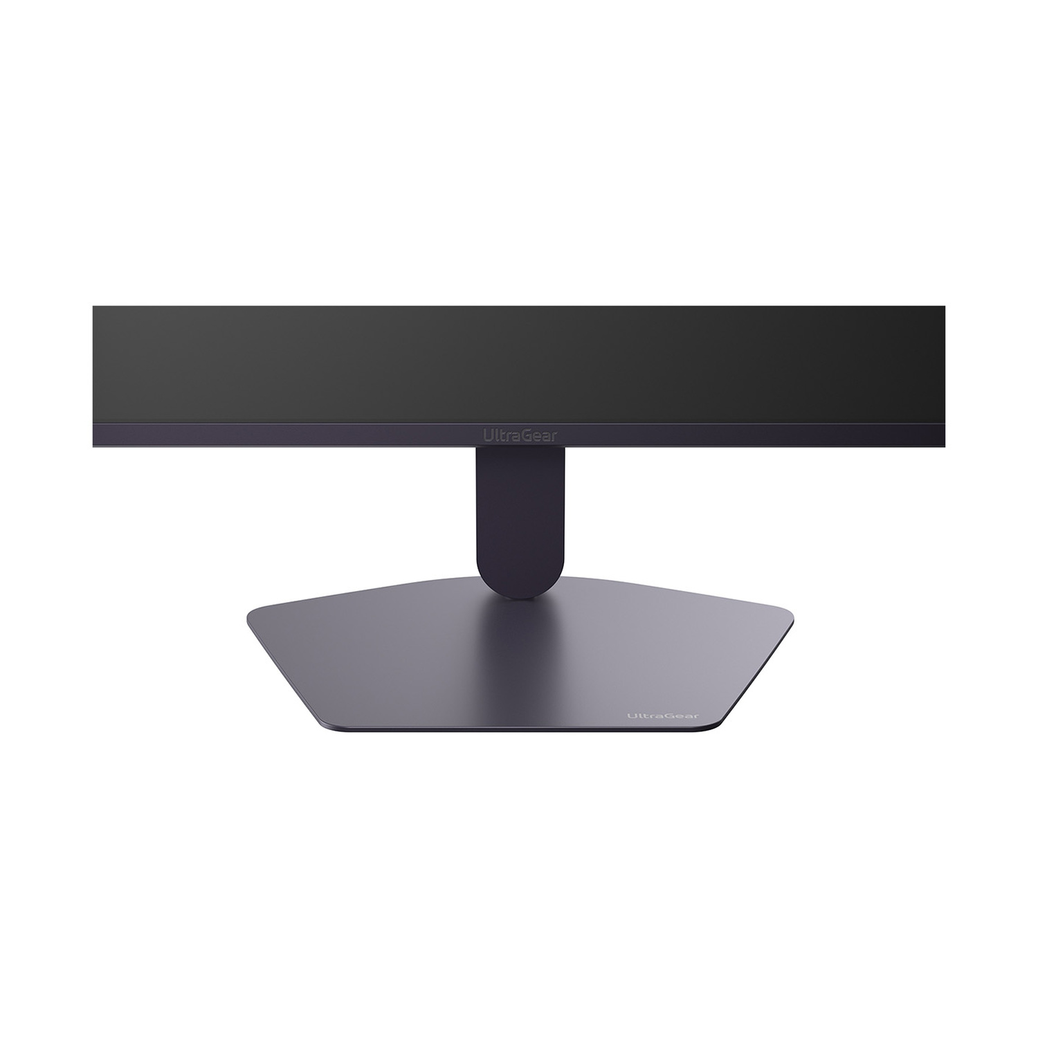 Un monitor scuro con una base ampia e piatta. Il logo UltraGear è visibile.