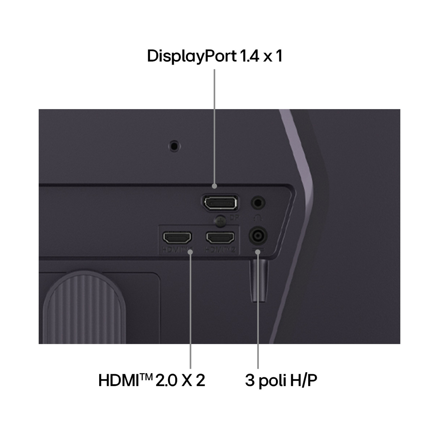 Porte pannello posteriore: 1x DisplayPort 1.4, 2x HDMI 2.0, H/P 3 poli.